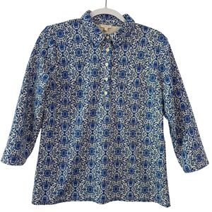 Talbots 3/4 Sleeve Pullover Blouse Size Medium Blue White